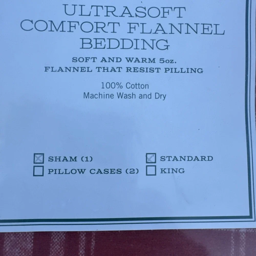 L.L.Bean Ultrasoft Comfort Flannel Bedding Standard Pillow Shams Red Cabin Plaid